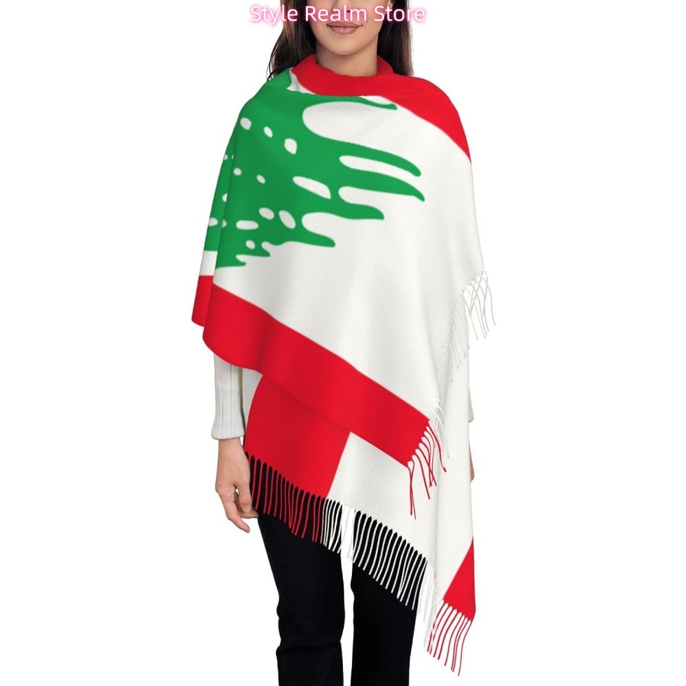 Women Accessories Lebanon - وشاح بوليستر مطبوع عليه علم لبنان،
